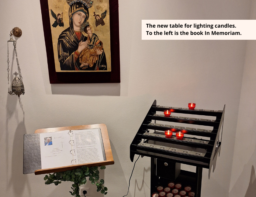 Electric devotional candles in the Chapel of Our Lady of the FCJM Sisters in the Netherlands.